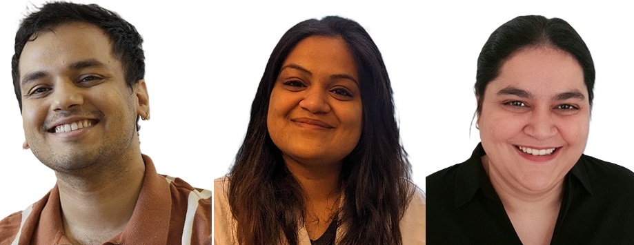 Pictures of inventors Biswajoy, Komal and Krishna