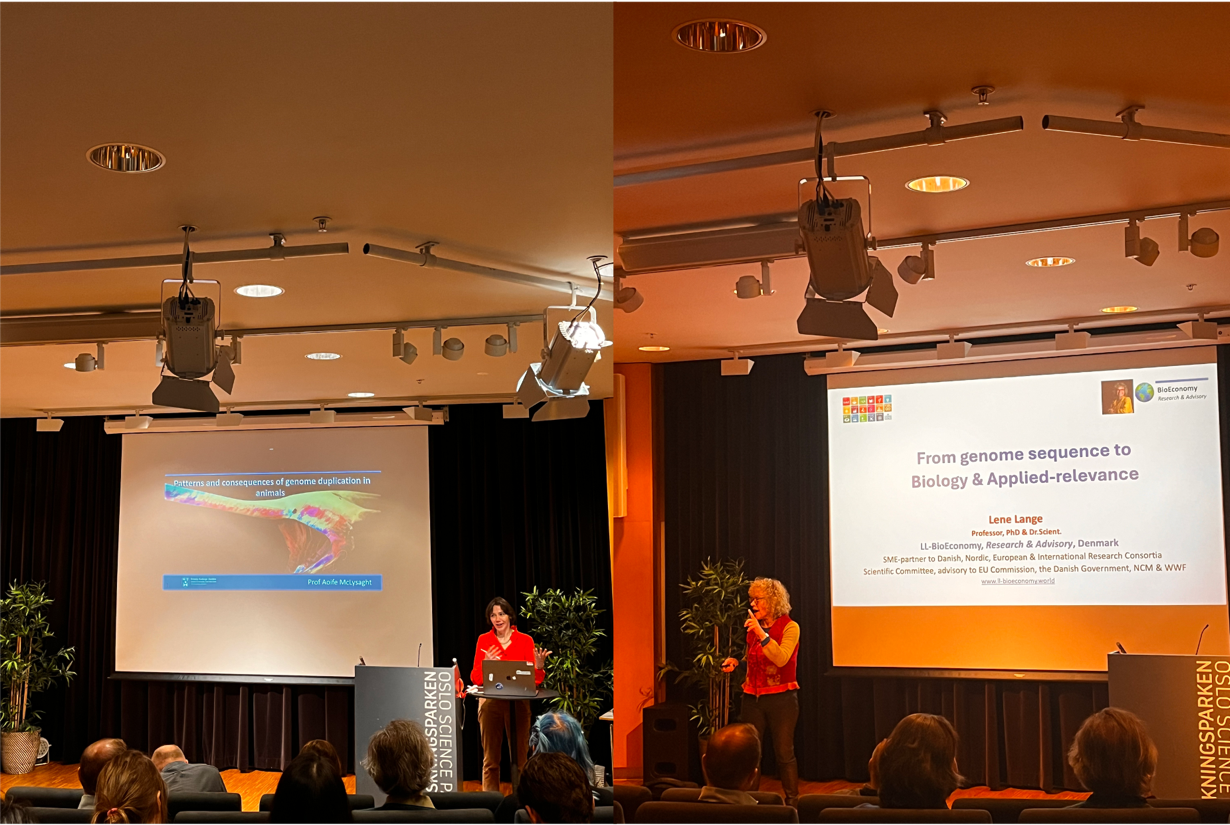 Keynote speakers Aoife McLysaght (to the left) and Lene Lange (to the right)