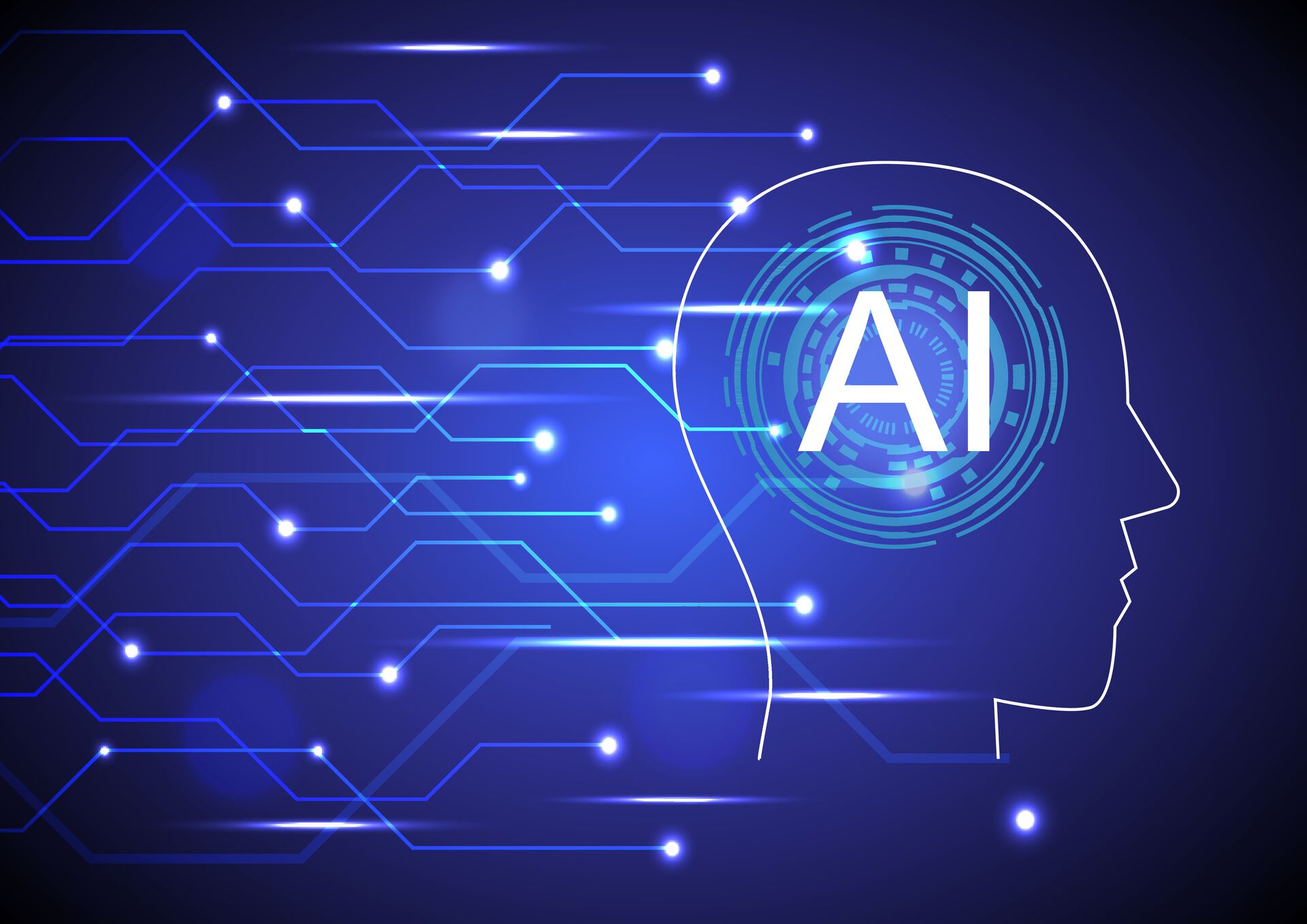 The letters AI within a drawing of a human head