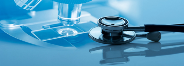 An illustration with a stethoscope and a microscope