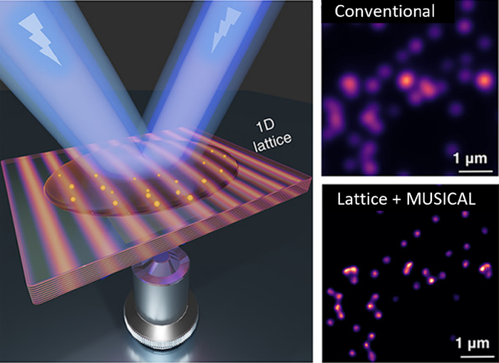 The pattern is created using lattice illumination on the sample and then an image is obtained using MUSICAL.