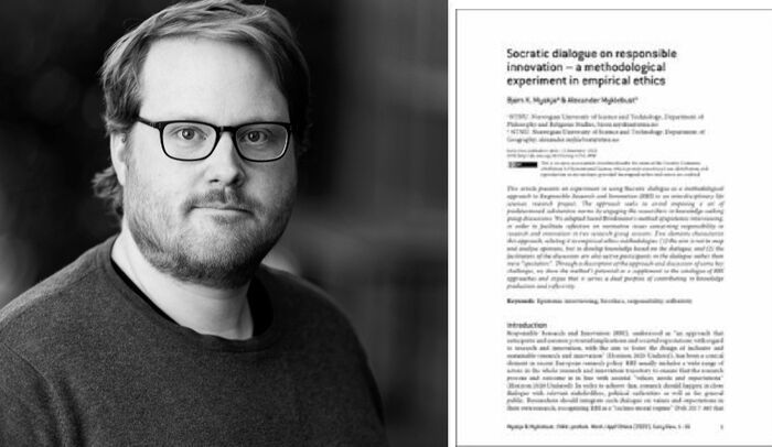 A picture of Alexander Myklebust next to the front page of the article