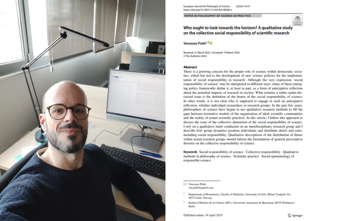 Vincenzo Politi next to the first page of the article