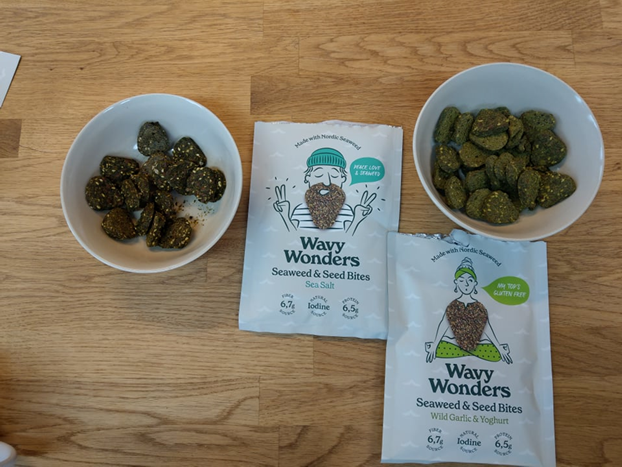 Picture 1: Wavy wonders is a brand that sells crackers in Denmark, which contain seaweed from Seaweed Solutions.