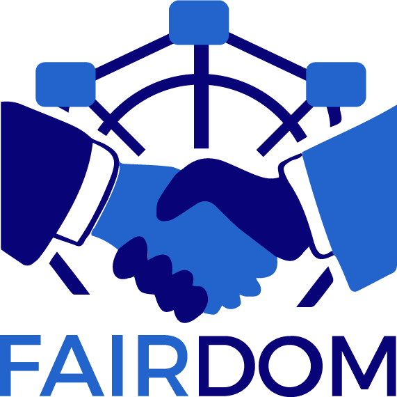 FAIRDOM logo: shaking hands in front of network